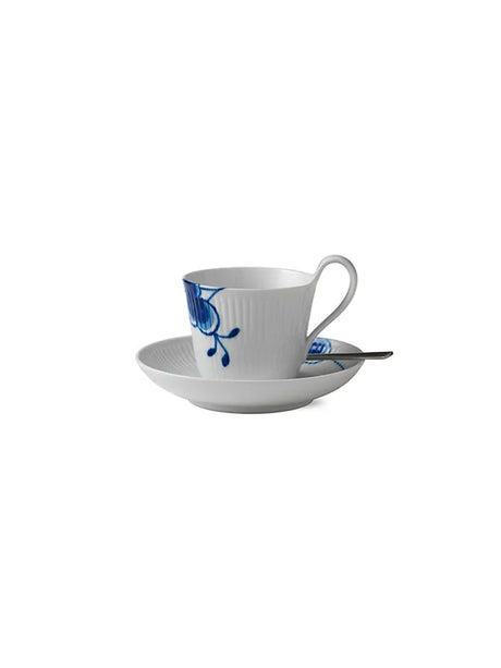 Royal Copenhagen Blå Mega Riflet, højhankskop med underkop 25 cl - 2 - Jacobsen Plus