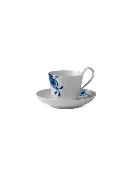 Royal Copenhagen Blå Mega Riflet, højhankskop med underkop 25 cl - 1 - Jacobsen Plus