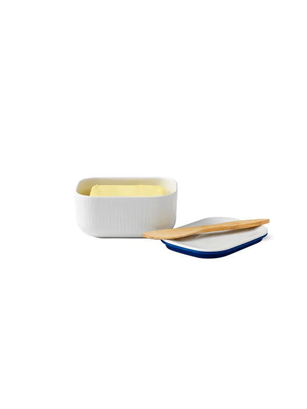 Royal Copenhagen Hvid Riflet, smørskål med låg