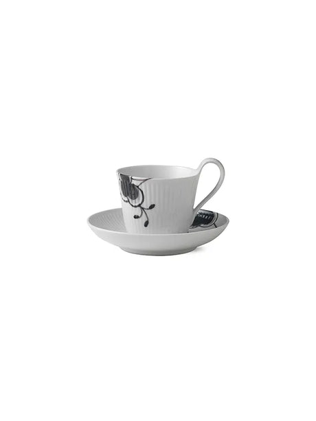 Royal Copenhagen Sort Mega Riflet, højhankskop med underkop 25 cl - 1 - Jacobsen Plus