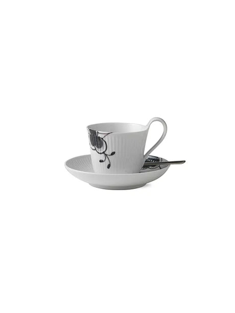 Royal Copenhagen Sort Mega Riflet, højhankskop med underkop 25 cl - 3 - Jacobsen Plus