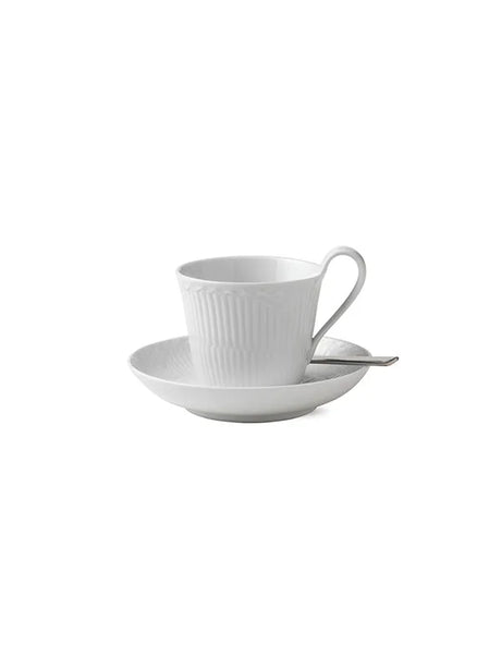 Royal Copenhagen Hvid Halvblonde, højhankskop med underkop 25 cl - 2 - Jacobsen Plus