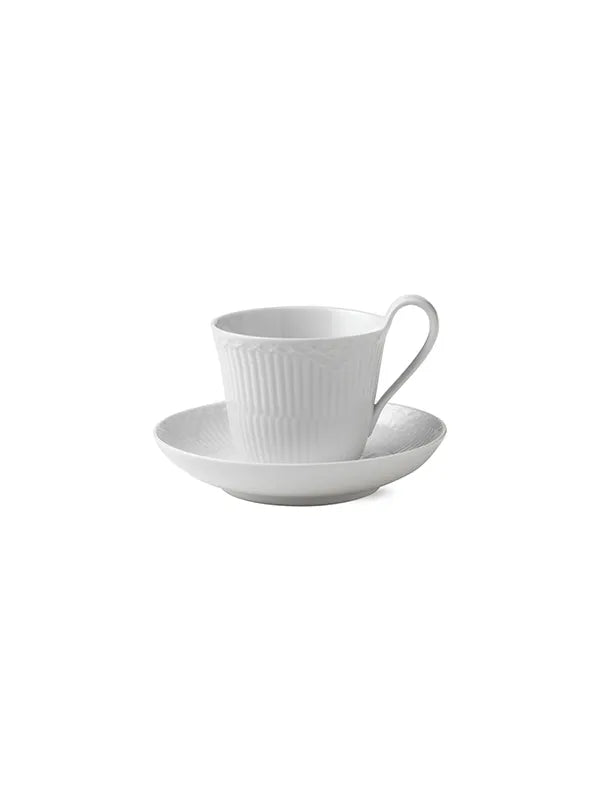 Royal Copenhagen Hvid Halvblonde, højhankskop med underkop 25 cl - 1 - Jacobsen Plus