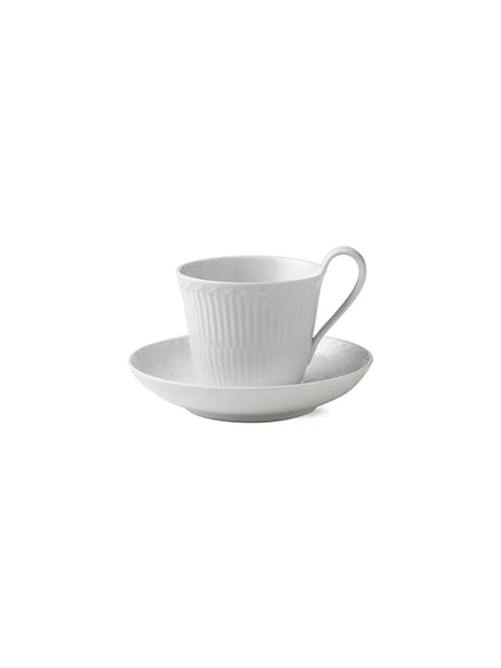 Royal Copenhagen Hvid Halvblonde, højhankskop med underkop 25 cl - 1 - Jacobsen Plus