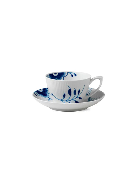 Royal Copenhagen Blå Mega Riflet, kop med underkop 28 cl - 1 - Jacobsen Plus