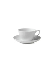 Royal Copenhagen Hvid Riflet, kop med underkop 28 cl