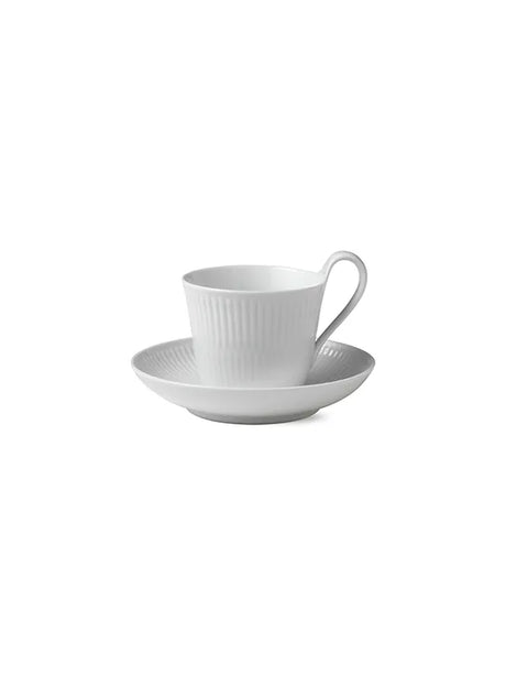 Royal Copenhagen Hvid Riflet, højhankskop med underkop 25 cl - 1 - Jacobsen Plus