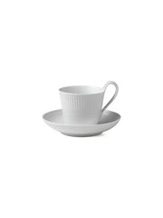 Royal Copenhagen Hvid Riflet, højhankskop med underkop 25 cl