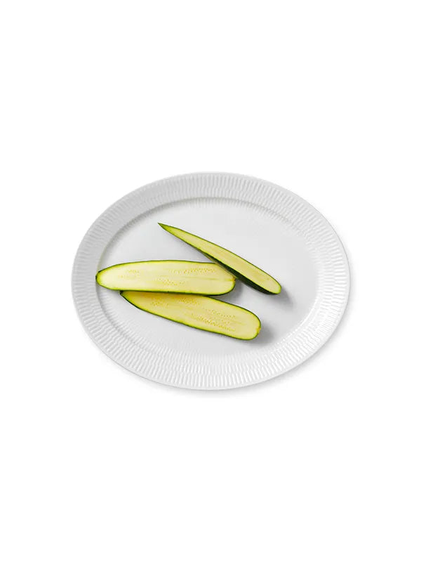 Royal Copenhagen Hvid Riflet, oval tallerken 34 cm