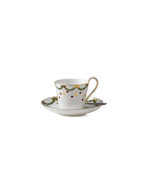 Royal Copenhagen Stjerne Riflet Jul, højhankskop med underkop 24 cl - 3 - Jacobsen Plus