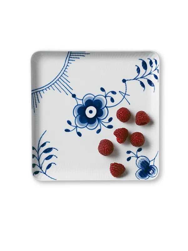 Royal Copenhagen Blå Mega Riflet, firkantet tallerken 20 cm