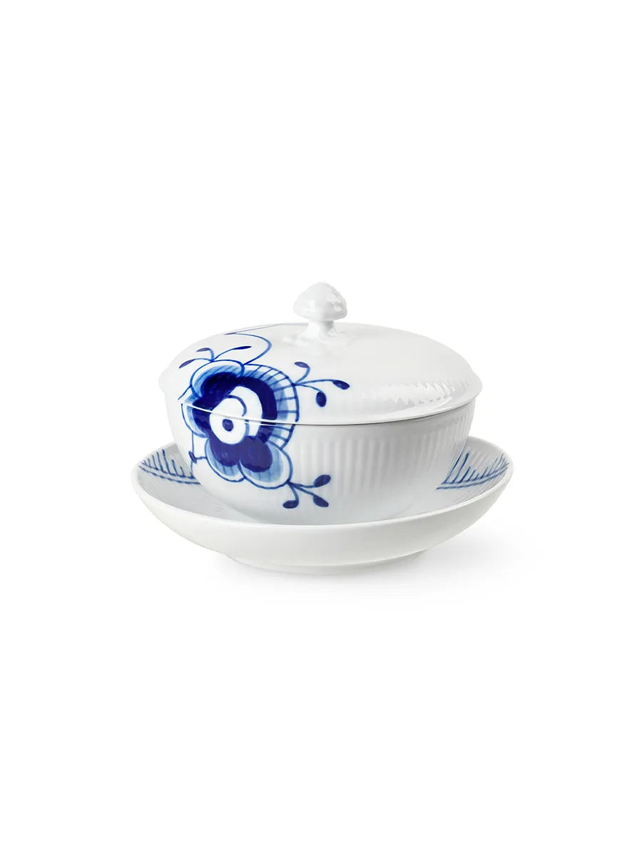 Royal Copenhagen Blå Mega Riflet, skål m. låg og underkop 38 cl - 1 - Jacobsen Plus