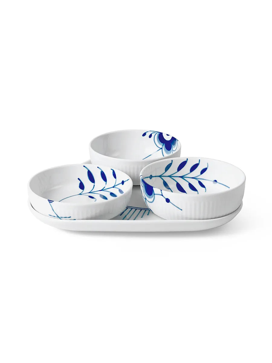 Royal Copenhagen Blå Mega Riflet Serveringssæt, 4 dele