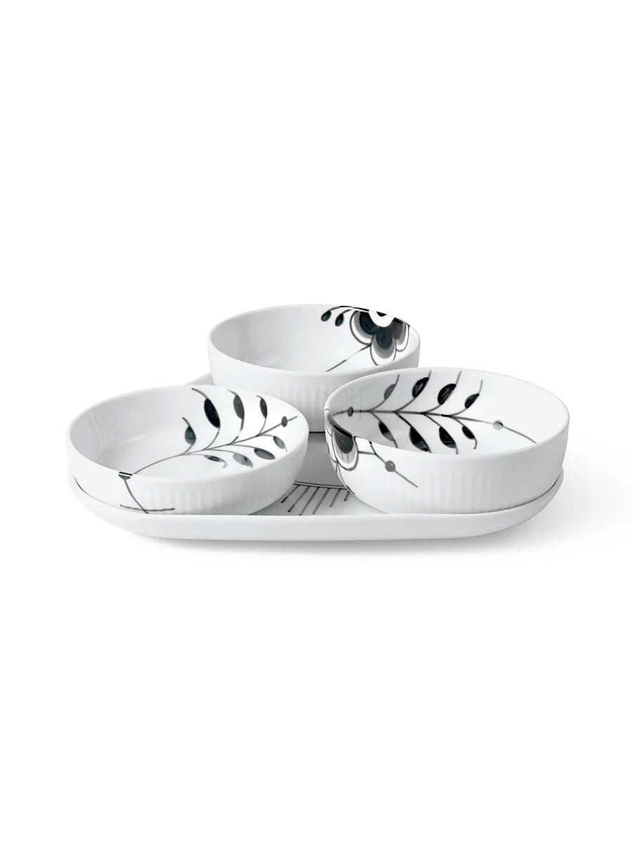 Royal Copenhagen Sort Mega Riflet Serveringssæt, 4 dele