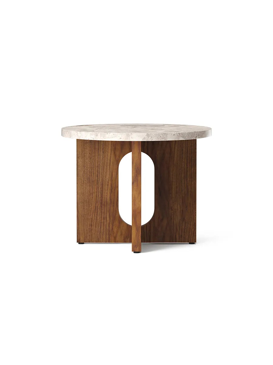 Androgyne Side Table, Ø50 cm fra Audo Copenhagen - Valnød - kunis breccia stone - Jacobsen Plus