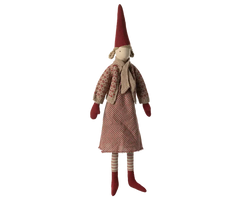 Pixy size 4 - pige med ternet kjole og strik cardigan fra Maileg