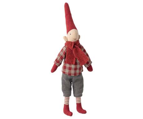 Pixy, Size 1 Boy - Nisse med rødternet skjorte og magnet i hænder og fod fra Maileg - 1 - Jacobsen Plus