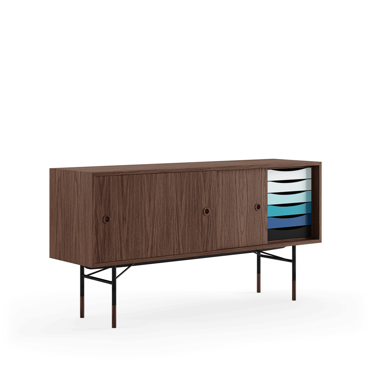  - Valnød /valnød - lys blå/hvid skydelåge - Jacobsen Plus