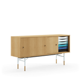 Skænk, lys blå stel af Finn Juhl - Eg olie/Eg olie - lys blå/hvid skydelåge - Jacobsen Plus