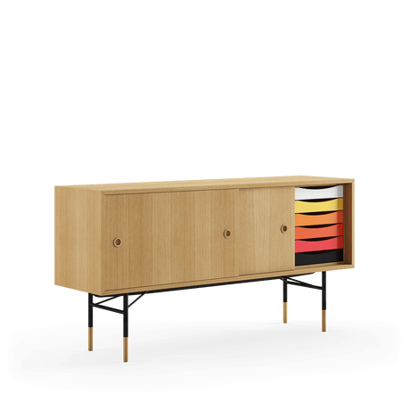 Skænk, sort stel af Finn Juhl - Eg olie/Eg olie - gul/hvid skydelåge - Jacobsen Plus