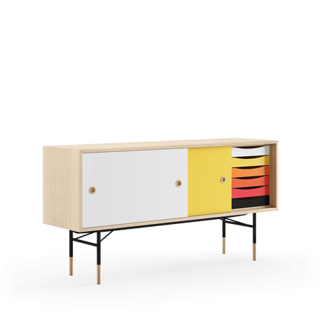 Skænk, sort stel af Finn Juhl - Eg klar olie- gul/hvid skydelåge - Jacobsen Plus