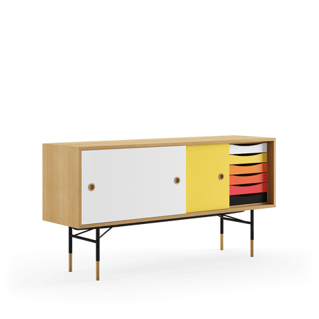 Skænk, sort stel af Finn Juhl - Eg olie- gul/hvid skydelåge - Jacobsen Plus