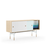 Skænk, lys blå stel af Finn Juhl - Eg klar olie - lys blå/hvid skydelåge - Jacobsen Plus