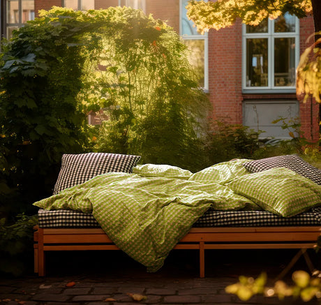 Bæk & Bølge Sengetøj, grøn/soft pink fra Juna - 200 x 220 cm, inkl. 2 x pudebetræk - Jacobsen Plus