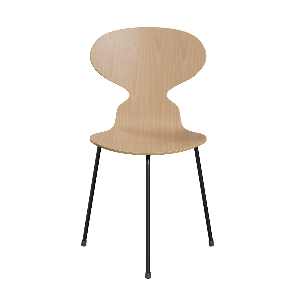 3100 Myren med 3 ben, sort stel af Arne Jacobsen - Klar lakeret finér - Bøg - Jacobsen Plus