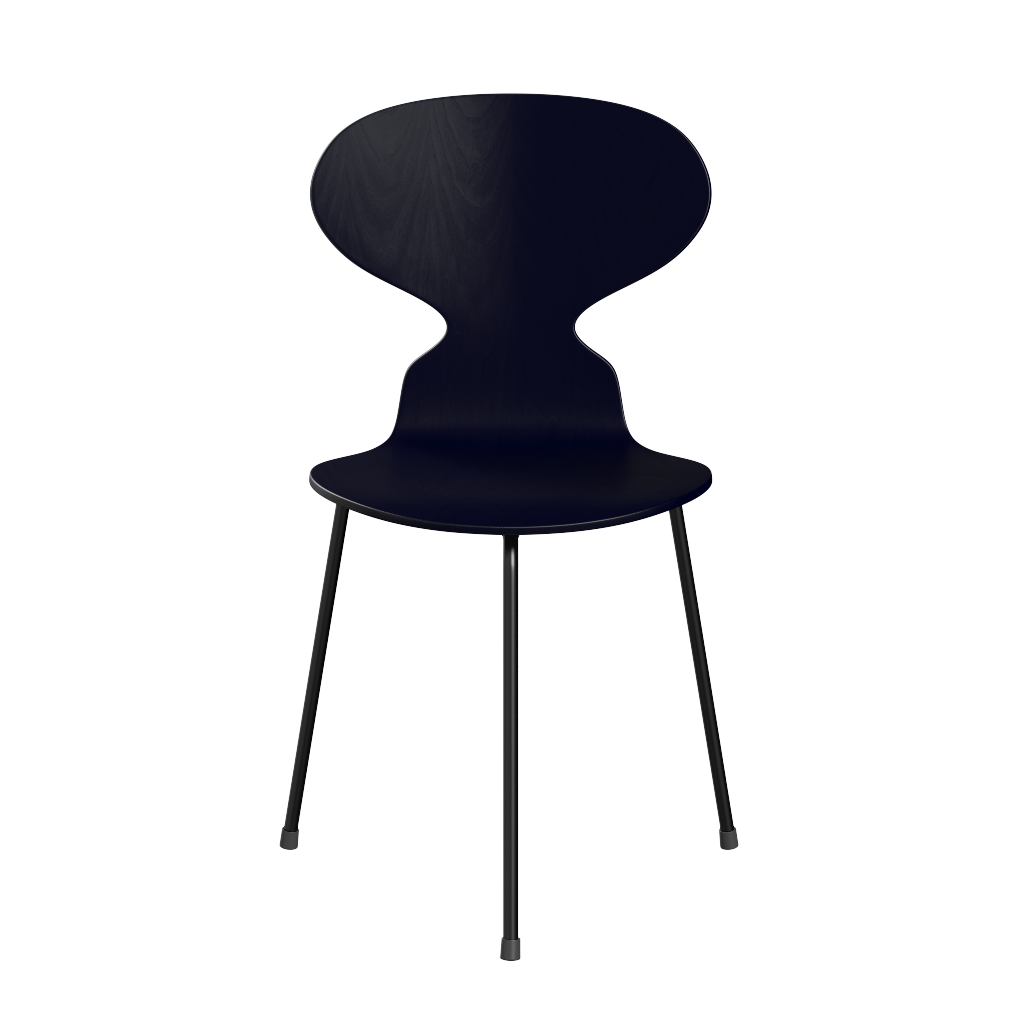3100 Myren med 3 ben, sort stel af Arne Jacobsen - Farvet finér - Ask - Midnight Blue (895) - Jacobsen Plus