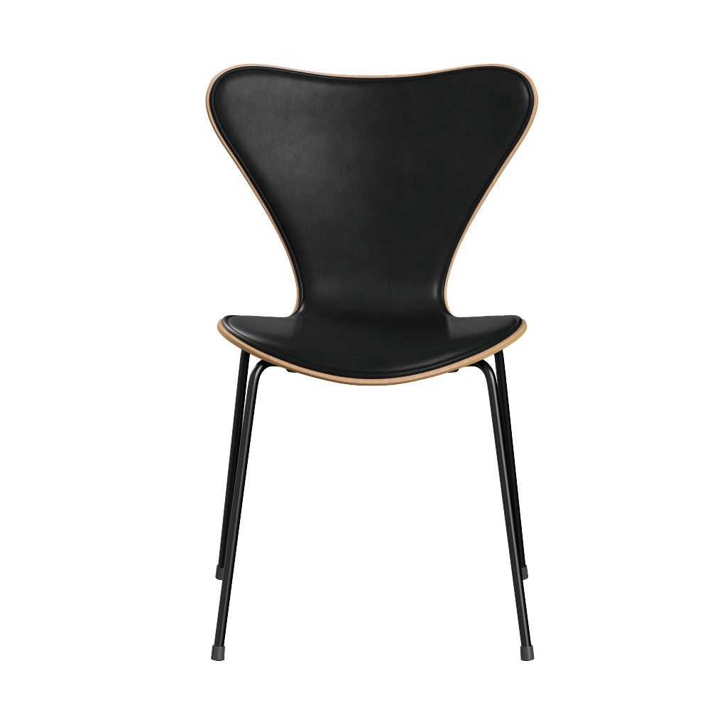 Fritz Hansen - 3107 stol, naturfiner og forsidepolstret i Grace læder - Bøg - Sort læder - Sort stel - Jacobsen Plus
