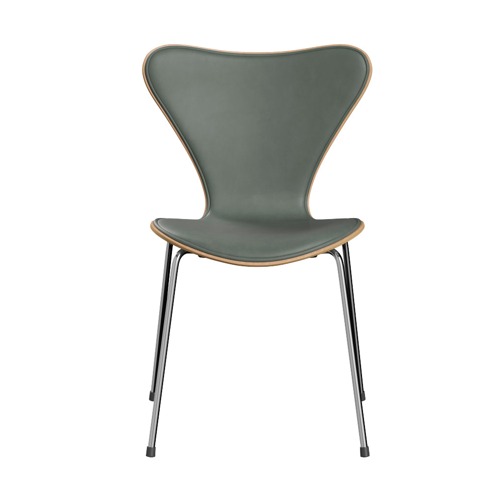 Fritz Hansen - 3107 stol, naturfiner og forsidepolstret i Grace læder - Bøg - Concrete Grey læder - Krom stel - Jacobsen Plus