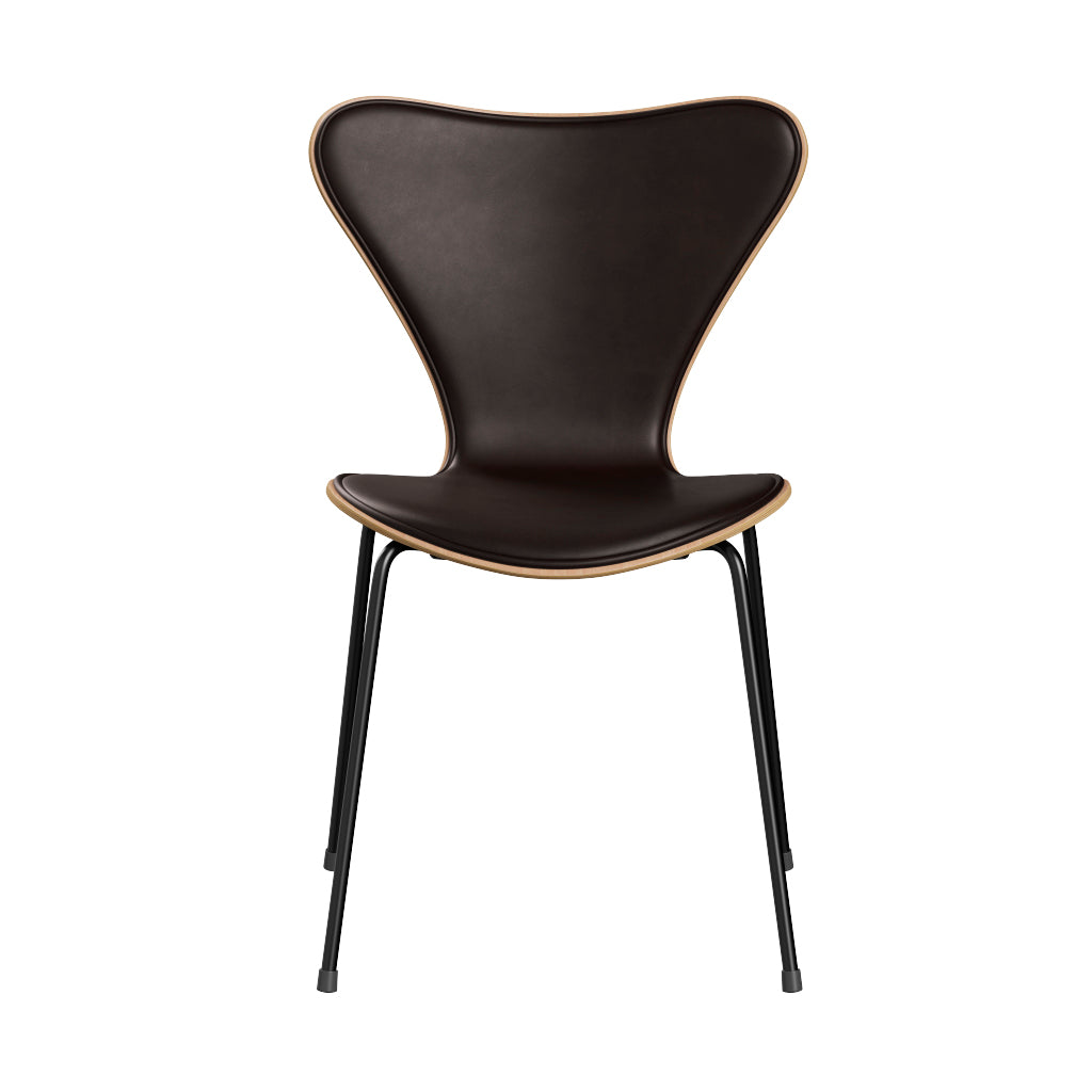 Fritz Hansen - 3107 stol, naturfiner og forsidepolstret i Grace læder - Bøg - Mørk brun læder - Sort stel - Jacobsen Plus