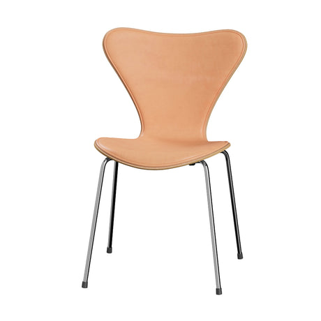 Fritz Hansen - 3107 stol, naturfiner og forsidepolstret i Natur læder - Bøg - Krom stel - Jacobsen Plus