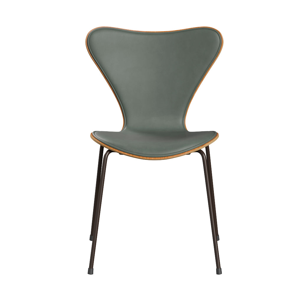 Fritz Hansen - 3107 stol, naturfiner og forsidepolstret i Grace læder - Kirsebær - Concrete Grey læder - Brown Bronze stel - Jacobsen Plus
