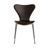 Fritz Hansen - 3107 stol, naturfiner og forsidepolstret i Grace læder - Kirsebær - Mørk brun læder - Silver Grey stel - Jacobsen Plus
