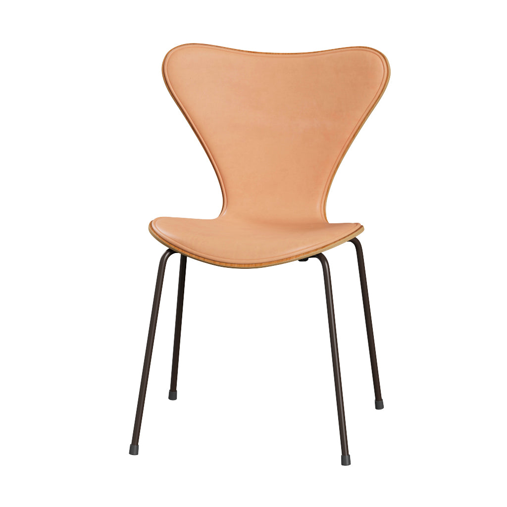 Fritz Hansen - 3107 stol, naturfiner og forsidepolstret i Natur læder - Kirsebær - Brown Bronze stel - Jacobsen Plus