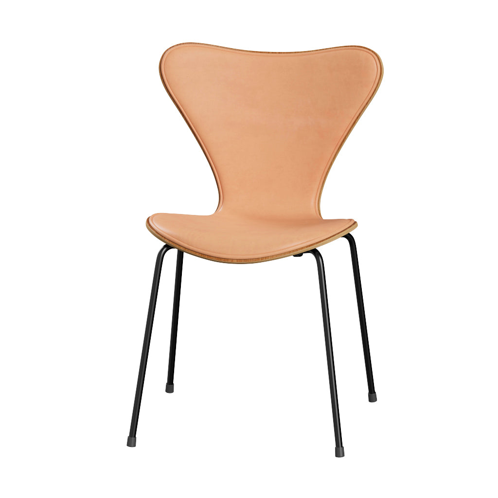 Fritz Hansen - 3107 stol, naturfiner og forsidepolstret i Natur læder - Elm - Sort stel - Jacobsen Plus