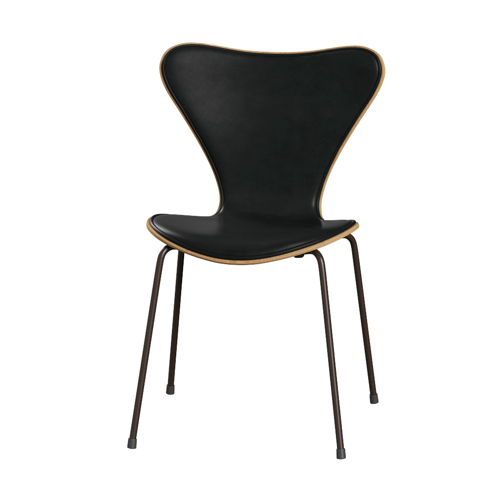 Fritz Hansen - 3107 stol, naturfiner og forsidepolstret i Grace læder - Eg- Sort læder - Brown Bronze stel - Jacobsen Plus