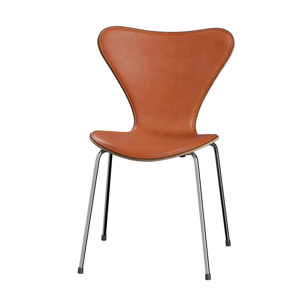 Fritz Hansen - 3107 stol, naturfiner og forsidepolstret i Grace læder - Valnød - Valnød læder - Krom stel - Jacobsen Plus