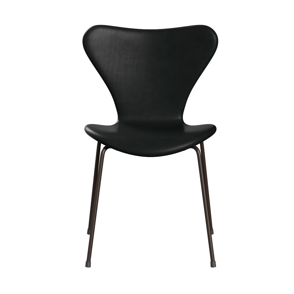 Fritz Hansen - 3107 stol, fuldpolstret i Grace læder - Black læder - Brown Bronze stel - Jacobsen Plus
