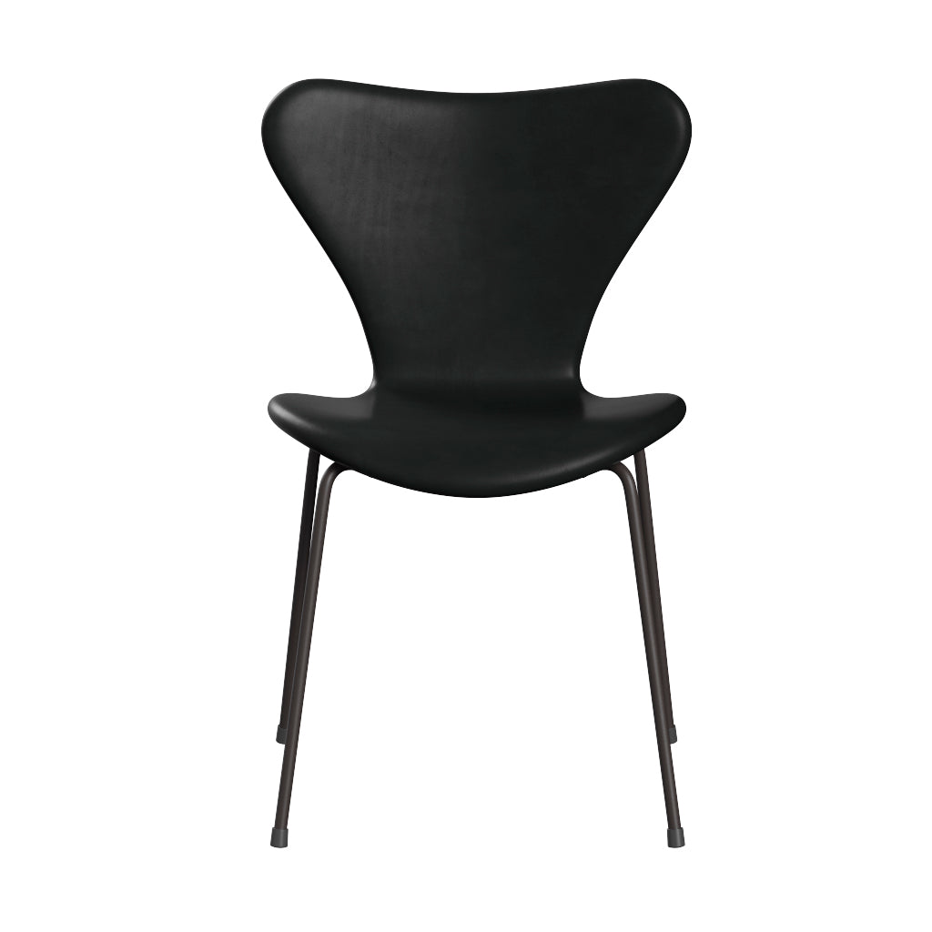 Fritz Hansen - 3107 stol, fuldpolstret i Grace læder - Black læder - Warm Graphite stel - Jacobsen Plus