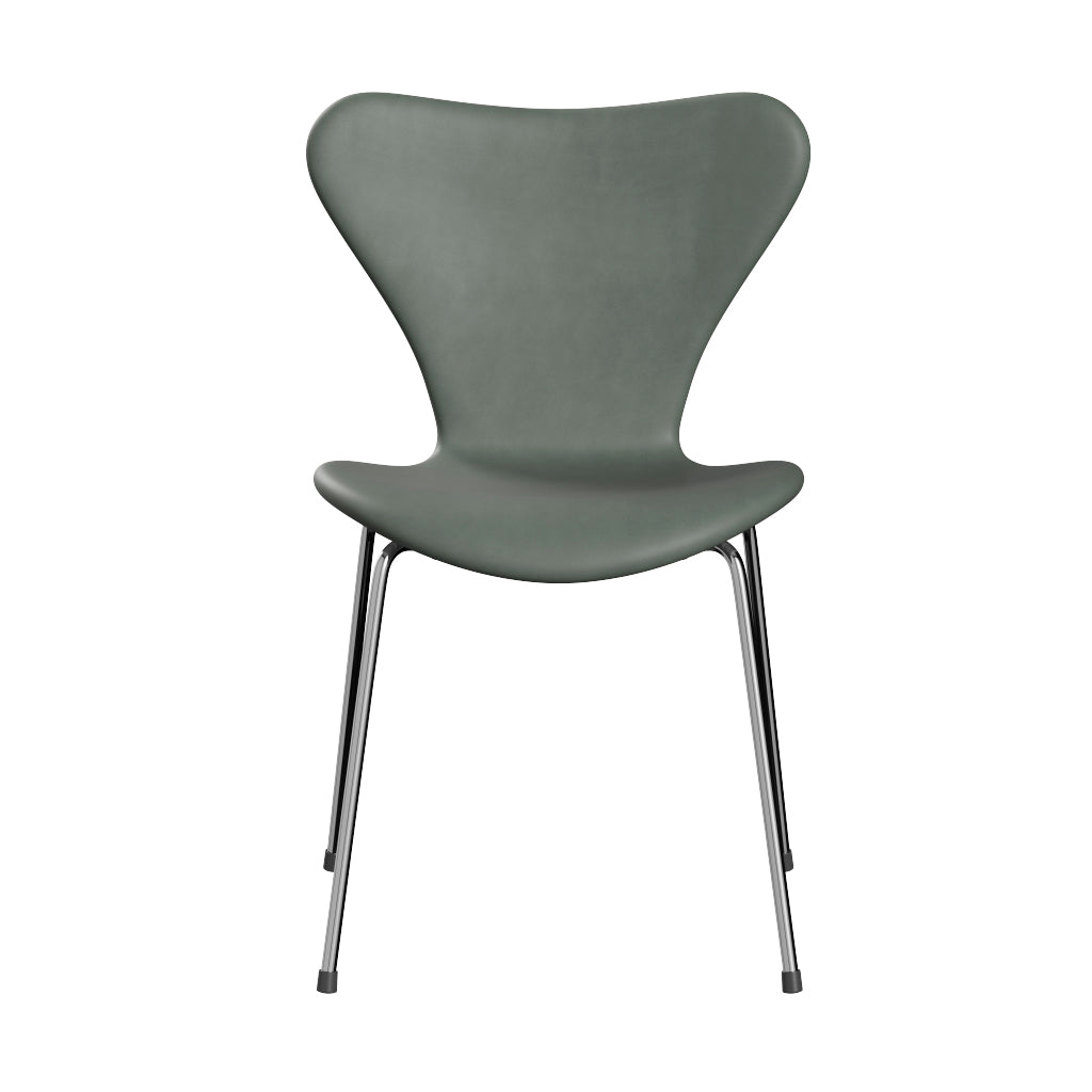 Fritz Hansen - 3107 stol, fuldpolstret i Grace læder - Concrete Grey læder - Chrome stel - Jacobsen Plus