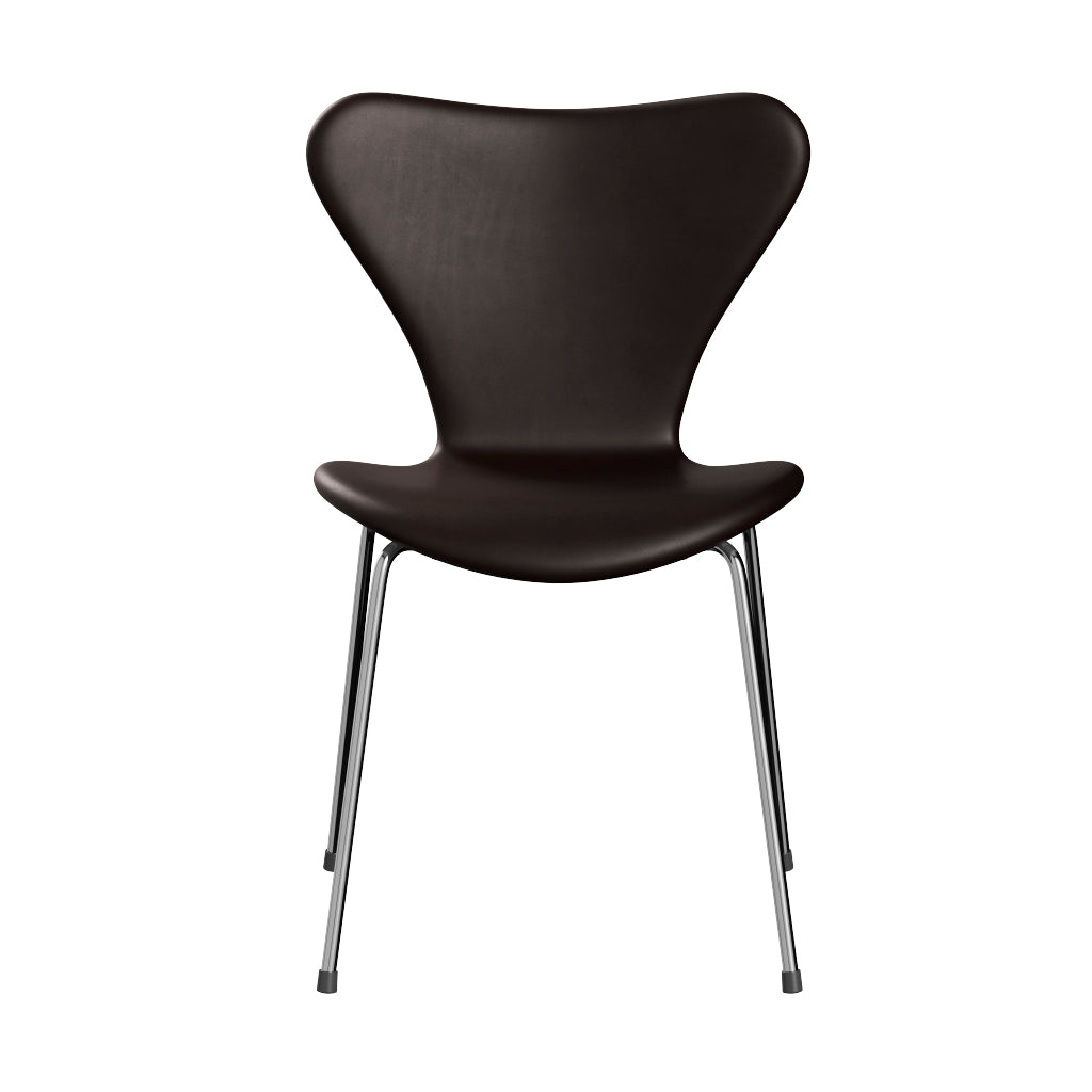 Fritz Hansen - 3107 stol, fuldpolstret i Grace læder - Dark Brown læder - Chrome stel - Jacobsen Plus