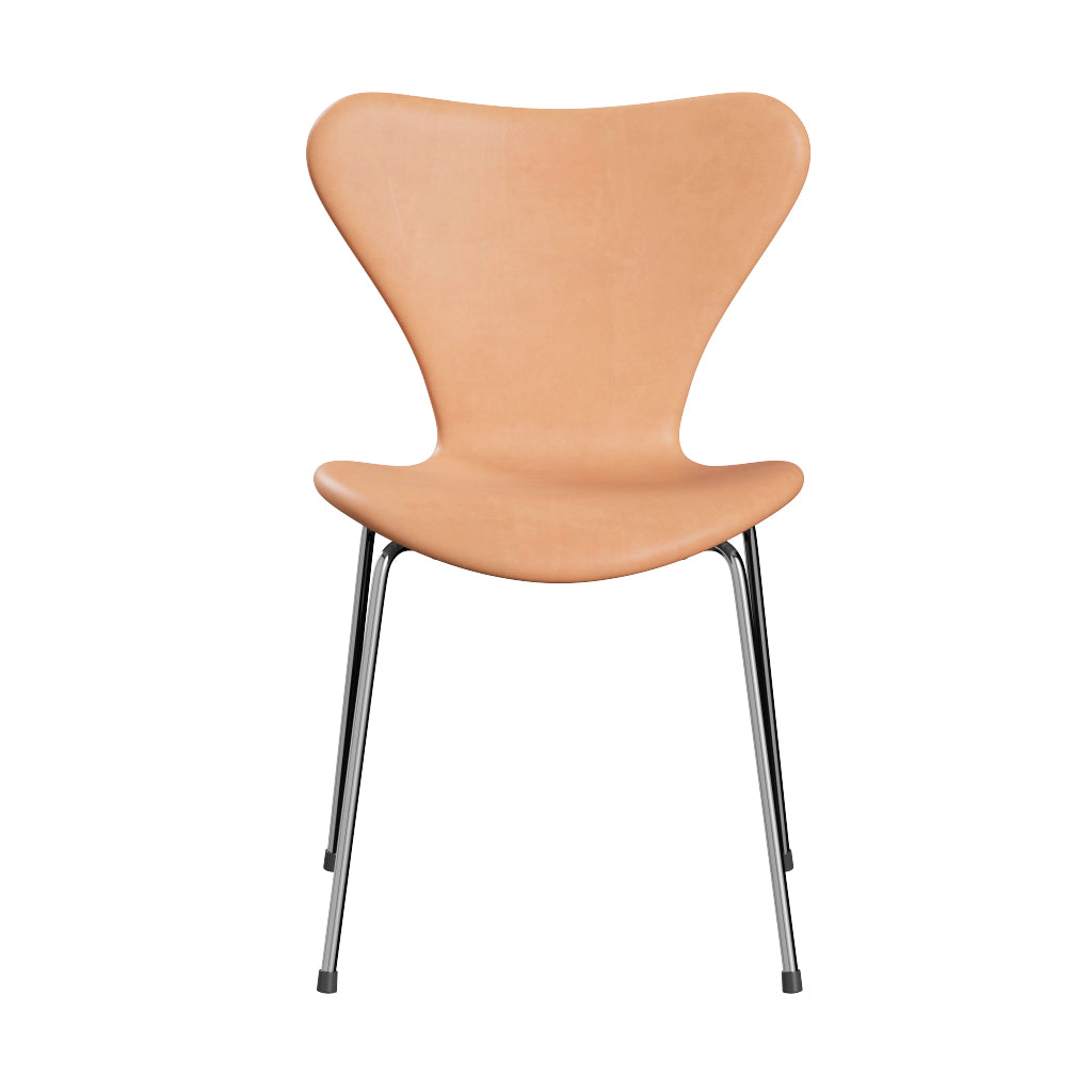 Fritz Hansen - 3107 stol, fuldpolstret i Natur læder - Krom stel - Jacobsen Plus