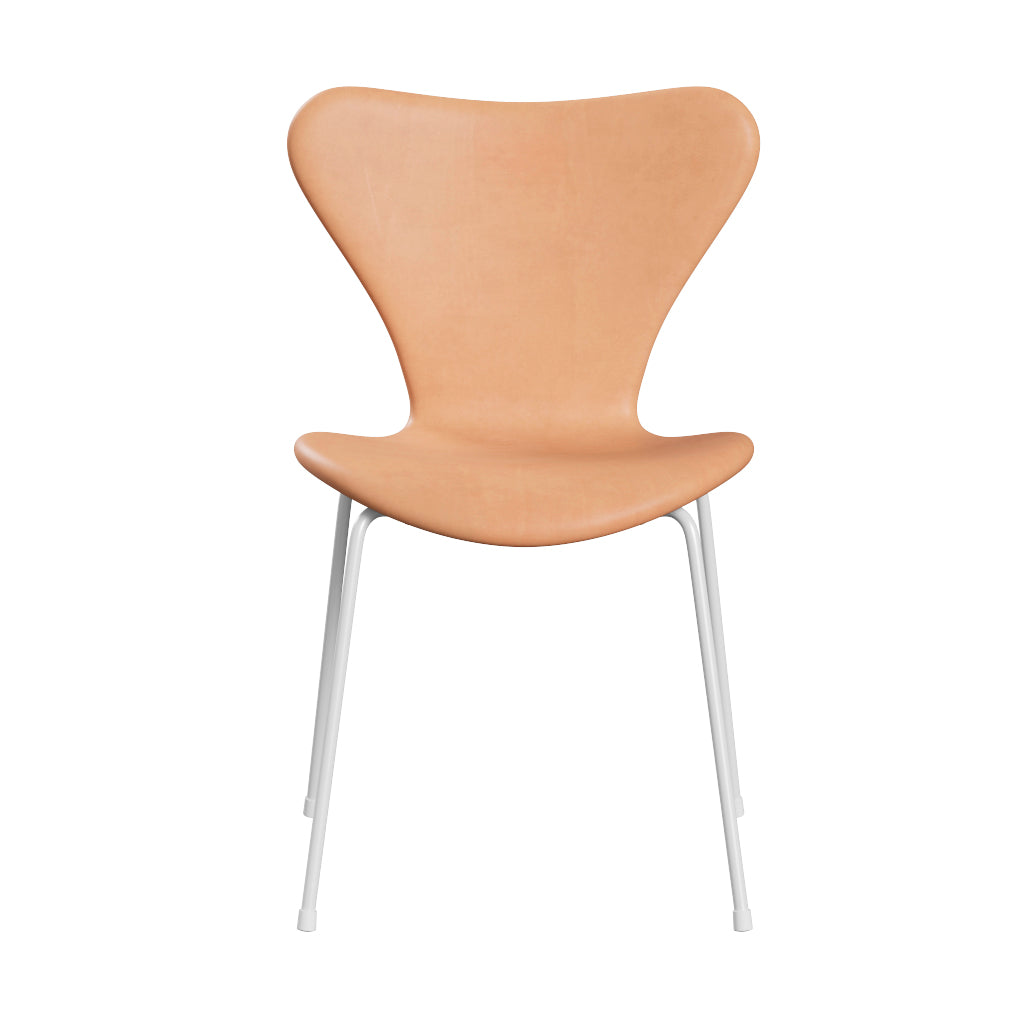 Fritz Hansen - 3107 stol, fuldpolstret i Natur læder - Hvid stel - Jacobsen Plus