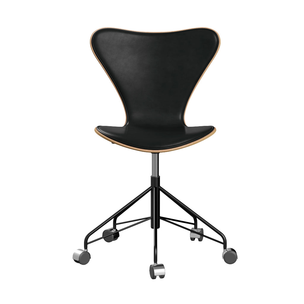 Fritz Hansen - 3117 kontorstol, naturfiner og forsidepolstret i Grace læder - Bøg - Sort læder - Sort stel - Jacobsen Plus
