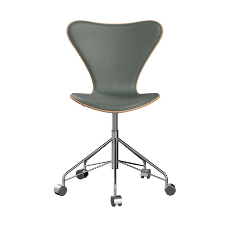 Fritz Hansen - 3117 kontorstol, naturfiner og forsidepolstret i Grace læder - Bøg - Sort læder - Krom stel - Jacobsen Plus
