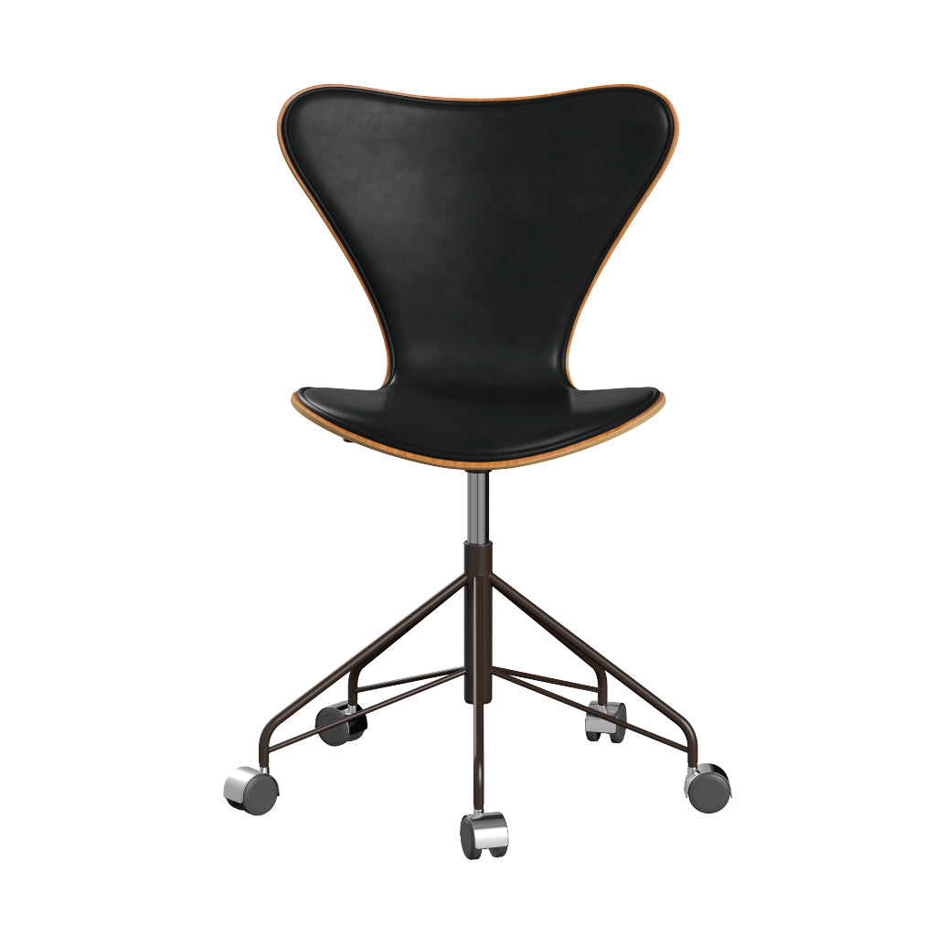 Fritz Hansen - 3117 kontorstol, naturfiner og forsidepolstret i Grace læder - Kirsebær - Sort læder - Brown Bronze stel - Jacobsen Plus
