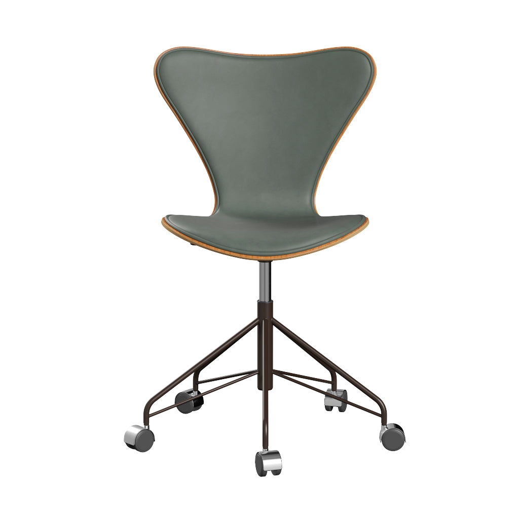 Fritz Hansen - 3117 kontorstol, naturfiner og forsidepolstret i Grace læder - Kirsebær - Concrete Grey læder - Brown Bronze stel - Jacobsen Plus